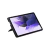 A black tablet case with a stand, displaying a tablet screen with a purple abstract image. Produktbild-Vorschau