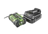 A black and green EGO battery charger and battery pack are shown on a white background. Produktbild-Vorschau