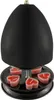 A black candle heater with heart-shaped red tea lights on a black base, isolated on a white background. Produktbild-Vorschau