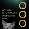 A close-up of a cat's face with marketing text and icons on a black background. Anteprima dell’immagine prodotto