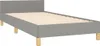 A grey fabric bed frame with a headboard and wooden legs, shown from a side angle against a white background. Náhled obrázku produktu