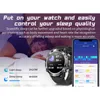 A man sleeping in bed, with a smartwatch on his wrist and a smartphone displaying sleep data. Podgląd zdjęcia produktu