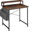 A product shot of a desk with a shelf and a storage pouch. Produktbild-Vorschau
