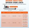 A diagram and table illustrating different thrust forces and stroke lengths of linear actuators. Náhled obrázku produktu