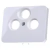 A white electrical outlet cover with three circular openings and a small metallic detail in the center. Náhled obrázku produktu