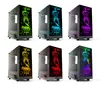 A collage of six different computer cases, each with a unique colored lighting effect and a graphic of a stylized female figure. Produktbild-Vorschau