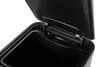 Close-up view of the inside of a black trash can lid and its hinge mechanism. Podgląd zdjęcia produktu