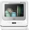 A white countertop dishwasher with a clear door showing dishes inside. Produktbild-Vorschau