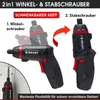 A product image showcasing a 2-in-1 screwdriver with two modes: angled and straight. Produktbild-Vorschau