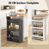 A split image showing two narrow storage trolleys in a kitchen setting, with dimensions indicated. Podgląd zdjęcia produktu