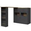 A dark gray bar table with a wooden countertop and shelves, and two cabinet doors with glass inserts. Náhľad obrázku produktu
