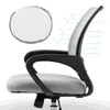A close-up side view of a gray mesh office chair with black armrests against a white background. Airflow arrows are depicted behind the chair's backrest. Produktbild-Vorschau