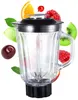 A glass blender jar with a black lid, surrounded by various fruits and berries. Produktbild-Vorschau