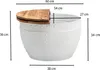 A white industrial-style round coffee table with a wooden lid, shown with dimensions indicated by measurement lines and text. Produktbild-Vorschau