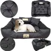 A collage of images showing a dog bed from different angles, including close-ups of its material and a dog resting in it. Anteprima dell’immagine prodotto