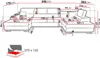 A diagram showing the dimensions of a sectional sofa, with a separate illustration of a bed. Náhľad obrázku produktu