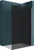 A modern walk-in shower enclosure with a black glass panel and silver fixtures, set against a dark teal wall. Produktbild-Vorschau