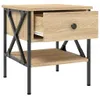 A side view of a wooden nightstand with a black metal frame. Náhled obrázku produktu
