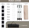 An image showing the contents of a package for a gazebo, including sandbags, ropes, stakes, the metal frame, and the canopy cover. Náhled obrázku produktu