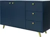 A navy blue sideboard with gold accents and legs, shown against a white background. Podgląd zdjęcia produktu