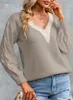 ASKSA Damen Strickpullover Spitze V-Ausschnitt Strick Drop Produktbild-Vorschau 2