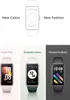A collage of images showcasing different color options of a smart band, along with a diagram of its interface. Náhled obrázku produktu