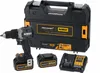 A Dewalt cordless drill kit with two batteries and a charger, displayed with its carrying case. Voir les images du produit