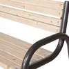 A close-up view of a park bench, showing the wooden slats of the seat and backrest, and the curved metal armrest. Voir les images du produit