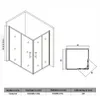 A technical drawing of a shower enclosure with dimensions and a table of sizes. Produktbild-Vorschau
