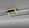 A modern LED ceiling light with geometric shapes and integrated RGB lighting. Produktbild-Vorschau