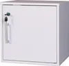 A white cabinet with a single door and a silver handle, a key is inserted into the lock. Produktbild-Vorschau