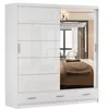 A white sliding door wardrobe with a mirrored door, reflecting a bedroom interior. Voir les images du produit