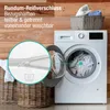 A washing machine and laundry baskets with a close-up of a zipper on a textile product. Produktbild-Vorschau