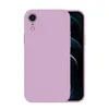 A purple iPhone XR case is shown from the back, with the phone's screen visible on the right side. Produktbild-Vorschau