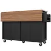 A kitchen island cart with a wooden top and black cabinets, shown from a side-angle. Produktbild-Vorschau