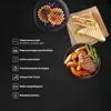 A collage showing waffles, sandwiches, and a steak with potatoes, with text listing product features. Podgląd zdjęcia produktu