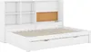 A white daybed with a bookshelf headboard and a pull-out drawer underneath, shown against a white background. Produktbild-Vorschau