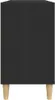 A front view of a black cabinet with wooden legs. Voir les images du produit