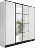 A modern wardrobe with white doors and black framing, featuring a glass section with a plant inside. Produktbild-Vorschau