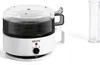 A white Krups egg cooker with a clear lid and a measuring cup next to it, on a white background. Voir les images du produit