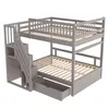 A gray wooden bunk bed with stairs and storage drawers. Náhled obrázku produktu