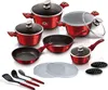 A collection of red cookware and kitchen utensils arranged on a white background. Náhled obrázku produktu