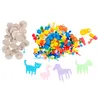 A collection of mosaic building blocks and animal-shaped bases on a white background. Podgląd zdjęcia produktu