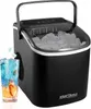 A black ice maker with a clear lid filled with ice cubes, next to a glass of colorful drink with ice cubes. Náhled obrázku produktu