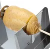 A potato is being cut into a spiral shape by a stainless steel spiral potato cutter. Náhľad obrázku produktu