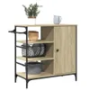 A kitchen cart with shelves and a cabinet, displaying kitchenware and a plant. Náhled obrázku produktu