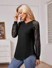 Damen Langarm-Spitzenshirt Rundhalsausschnitt Elegant Produktbild-Vorschau 3