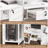 A collage of four images showing different features of a white reception desk. Produktbild-Vorschau