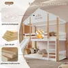 A bunk bed with a treehouse theme, featuring a slide and ladder, with illustrative callouts for materials and weight capacity. Produktbild-Vorschau