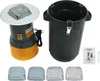 A food grinder with its accessories and a bucket, displayed on a white background. Podgląd zdjęcia produktu